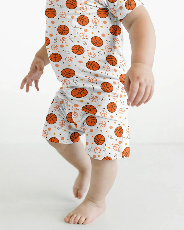Conjunto de pijama de dos piezas de baloncesto naranja de bambú de manga corta y pantalón corto