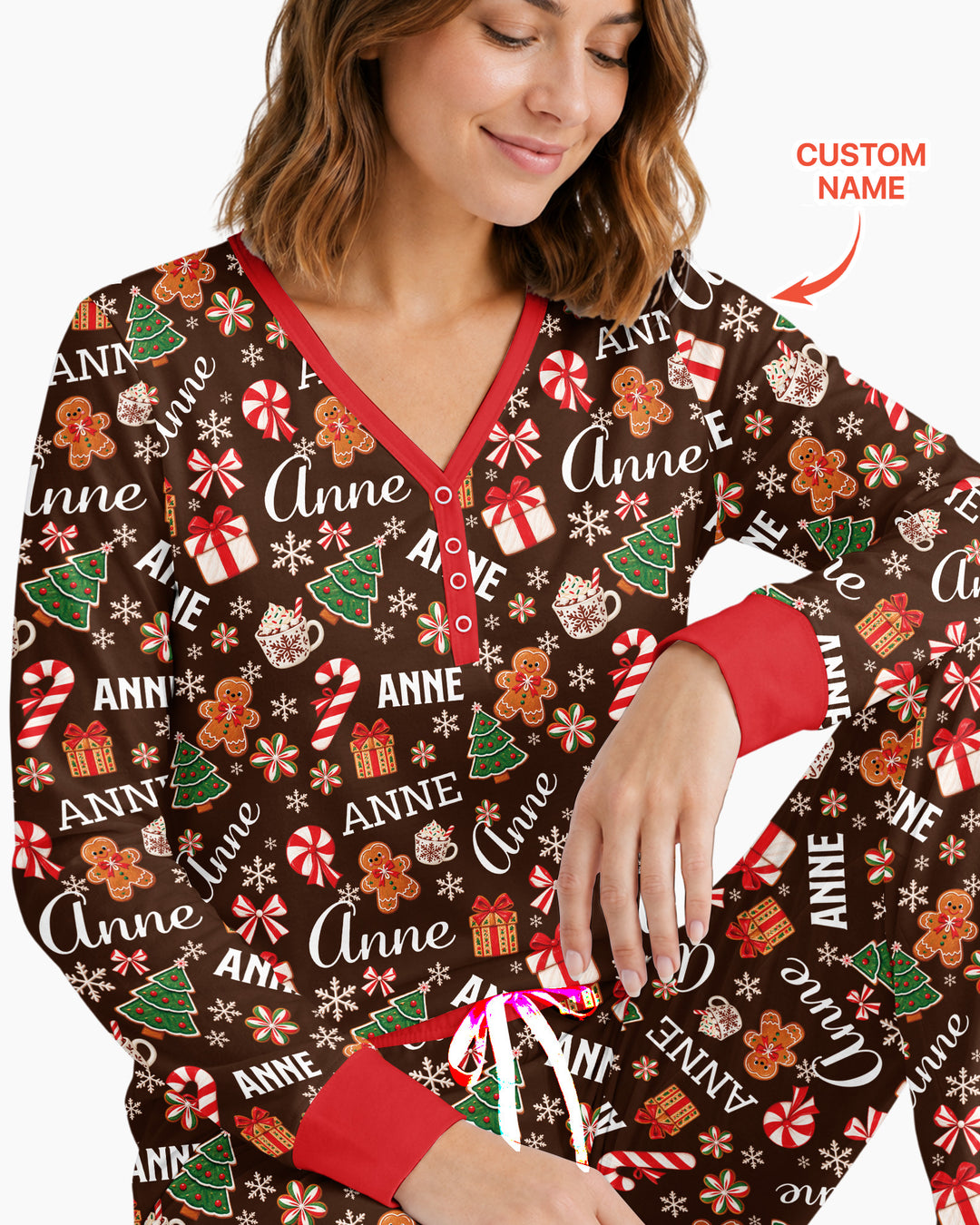 Merry Christmas Custom Name Bamboo Women Pajama Set