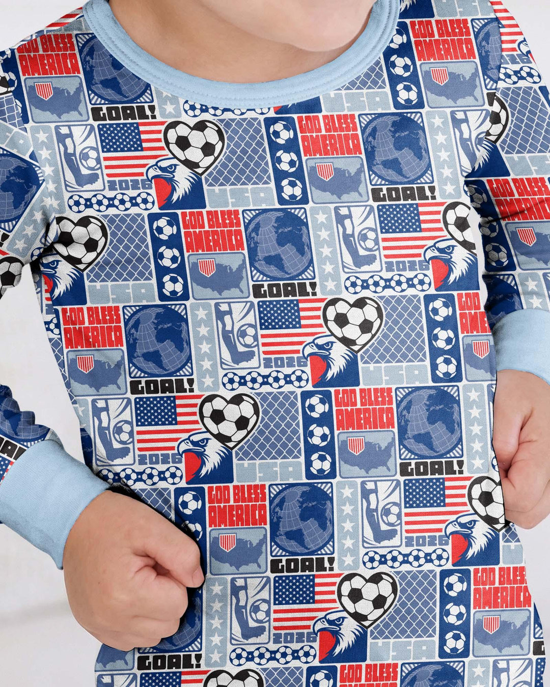 World Soccer God Bless America Bamboo Two Piece Long Sleeve Pajama Set