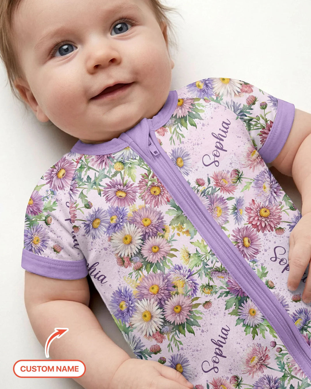 Bambas cortas con cremallera y estampado de flores de nacimiento con nombre personalizado