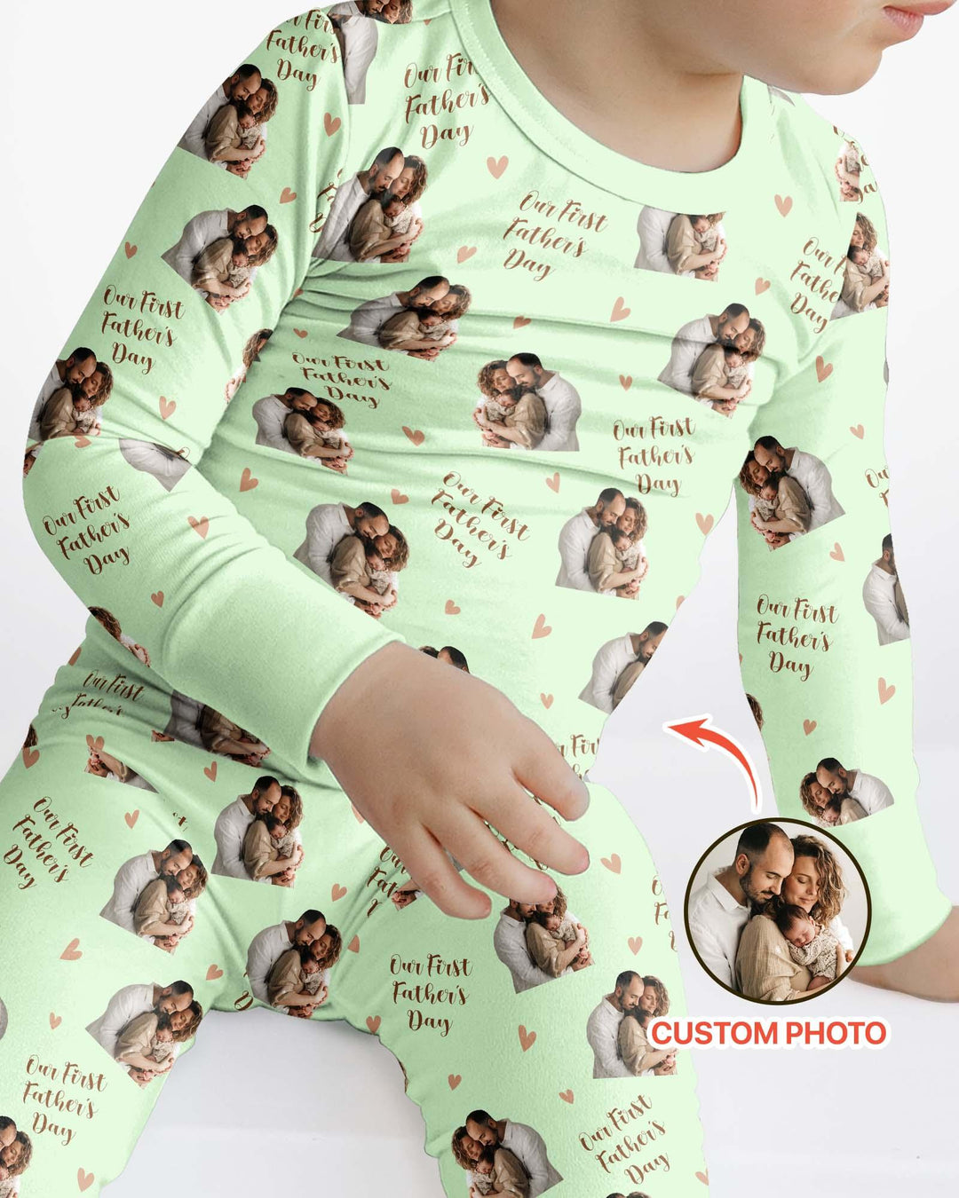 Pijama de dos piezas de bambú con foto personalizada "Our First as Parents" de manga larga