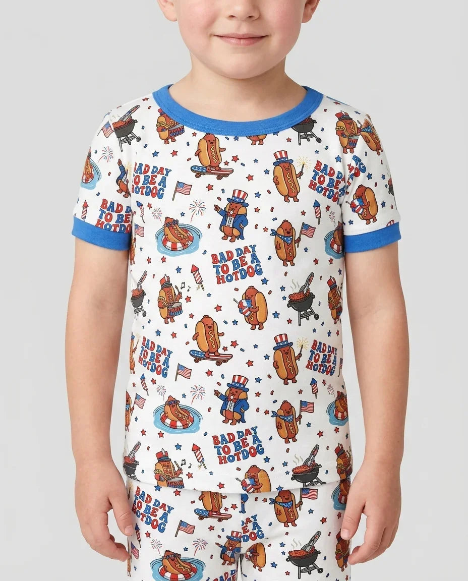Hot Dog Patriotic Bamboo Two Piece Short Sleeve Pajama Set