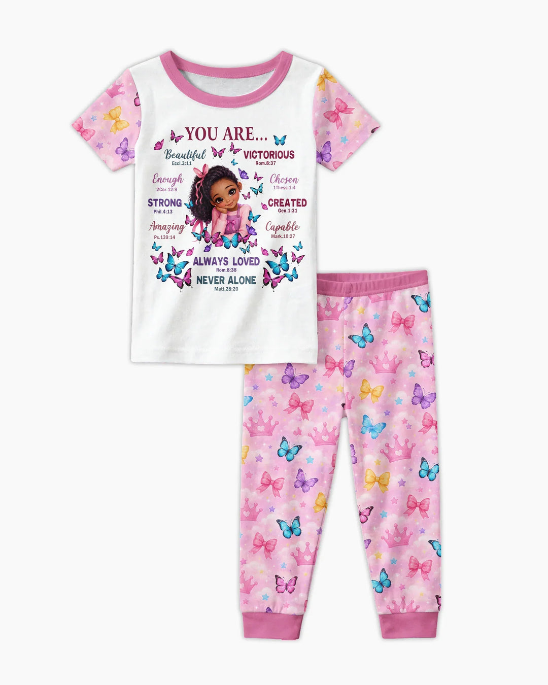 Black Girl Religious You Are Beautiful Bamboo Two Piece Short Sleeve Pajama Set