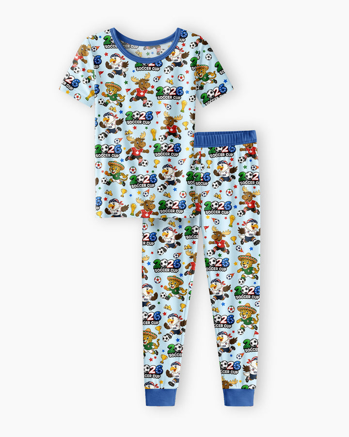 Soccer Cup Cute Mascots Bamboo Two Piece Short Sleeve Pajama Set