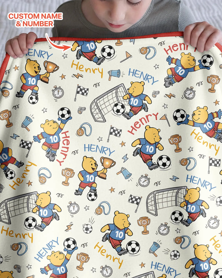 Personalized Classic Bear World Soccer Bamboo Blanket