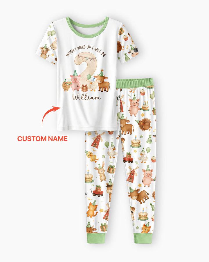 Personalized Farm Animals When I Wake Up I Will Be Birthday Bamboo Two Piece Short Sleeve Pajama Set