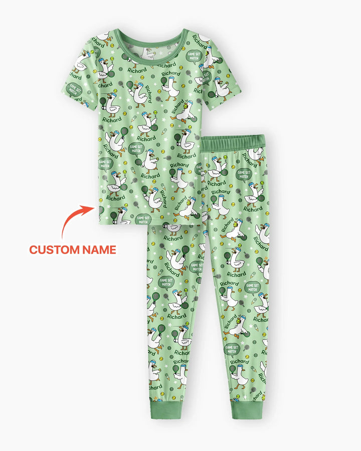 Silly Goose Playing Tennis Bamboo Two Piece Short Sleeve Pajama Set