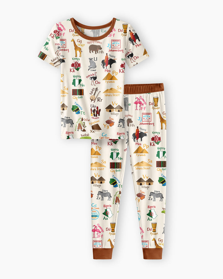 Explore Africa Geography Alphabet Bamboo Two Piece Short Sleeve Pajama Set