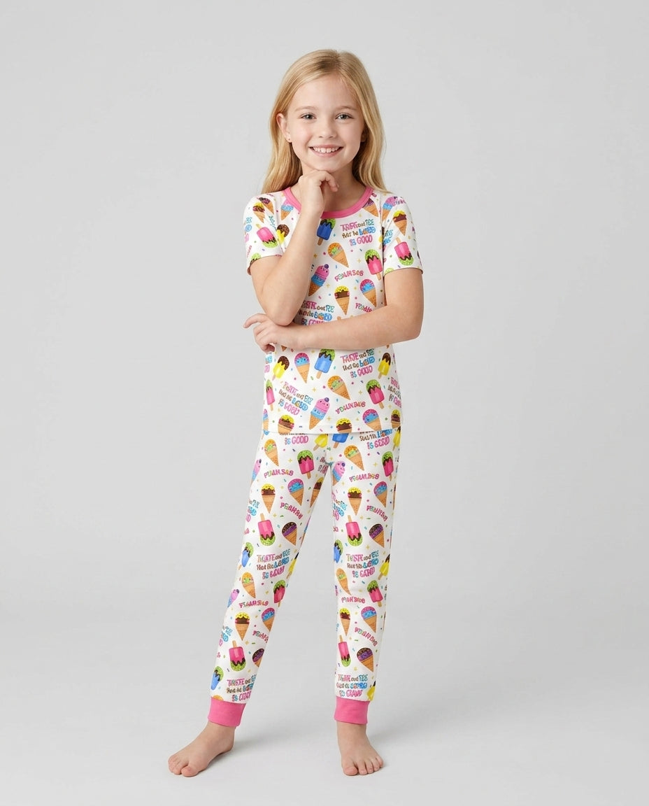 Jesus Summer Ice Cream Taste and See That The Lord Is Good Bamboo Two Piece Short Sleeve Pajama Set