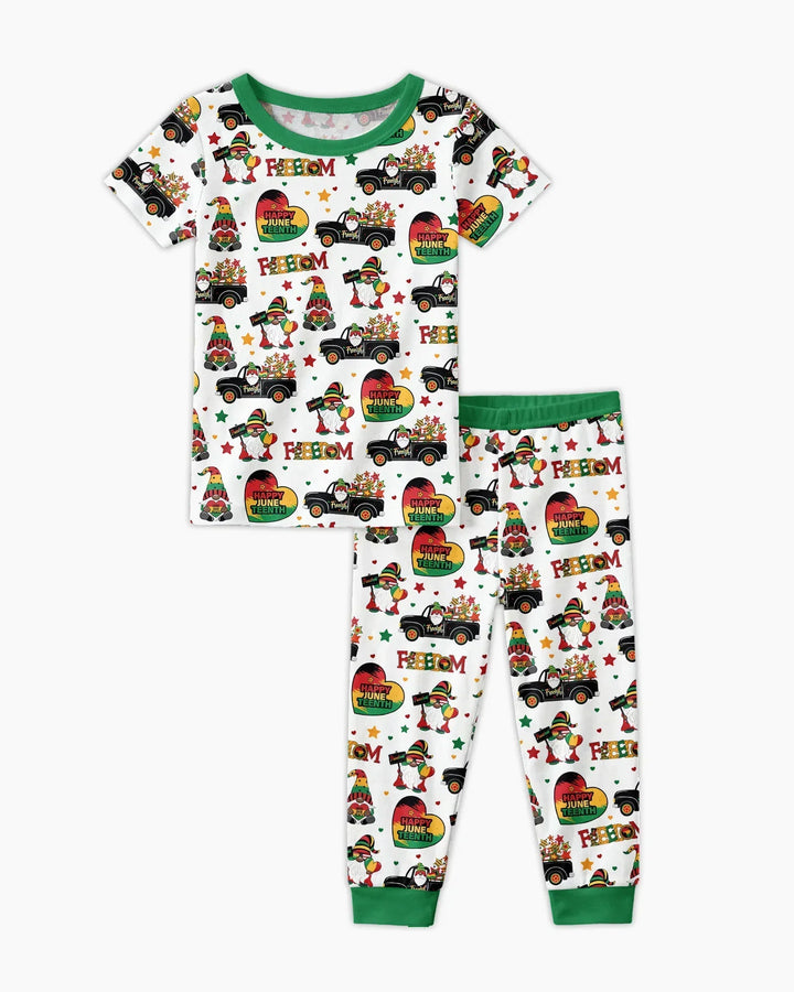 Gnome Happy Juneteenth Bamboo Two Piece Short Sleeve Pajama Set