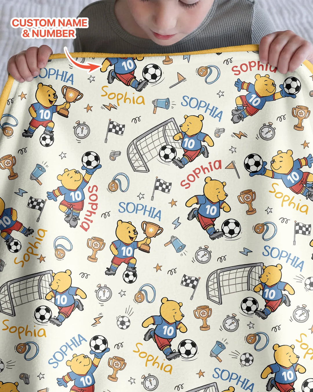 Personalized Classic Bear World Soccer Bamboo Blanket