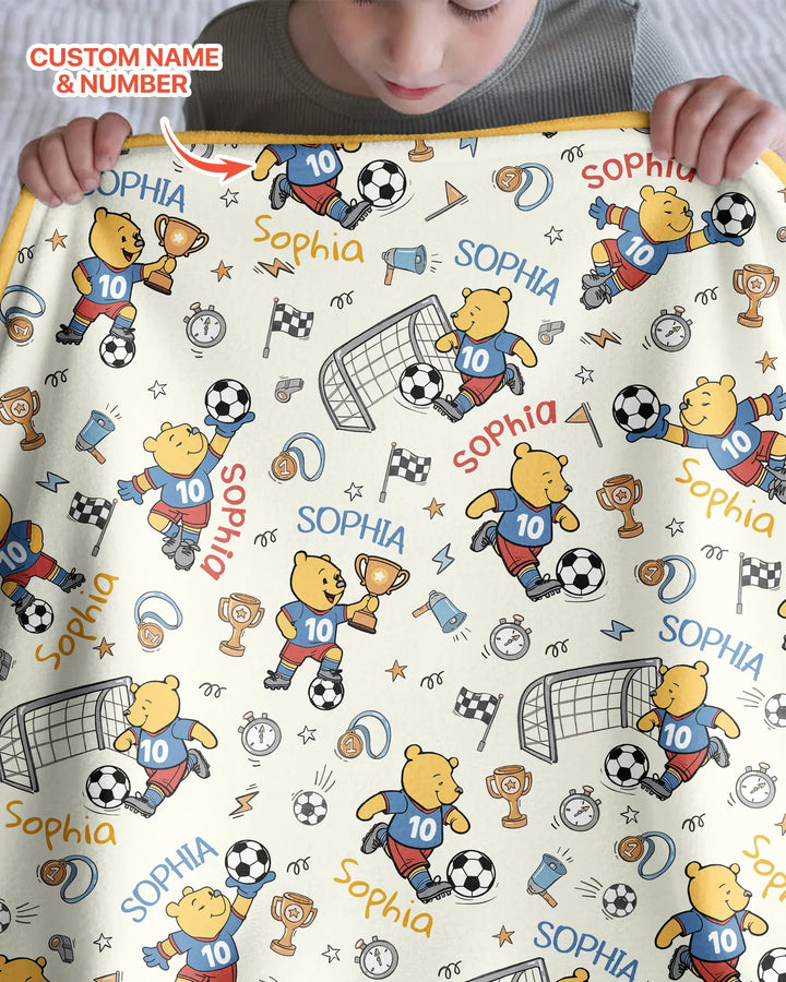 Personalized Classic Bear World Soccer Bamboo Blanket