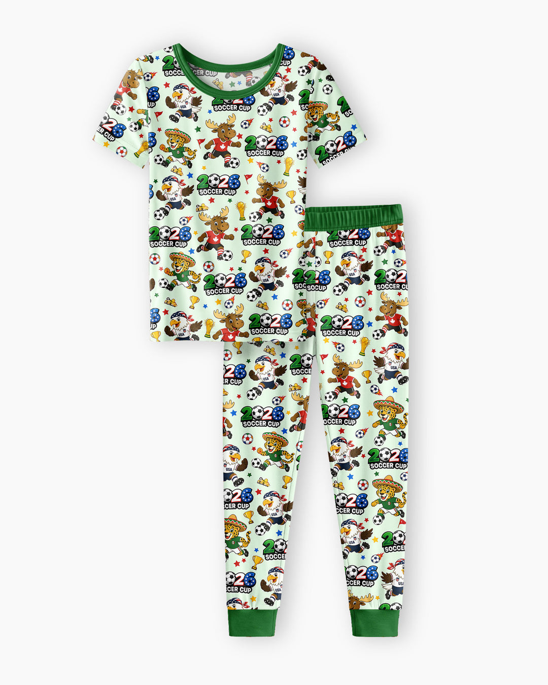 Soccer Cup Cute Mascots Bamboo Two Piece Short Sleeve Pajama Set