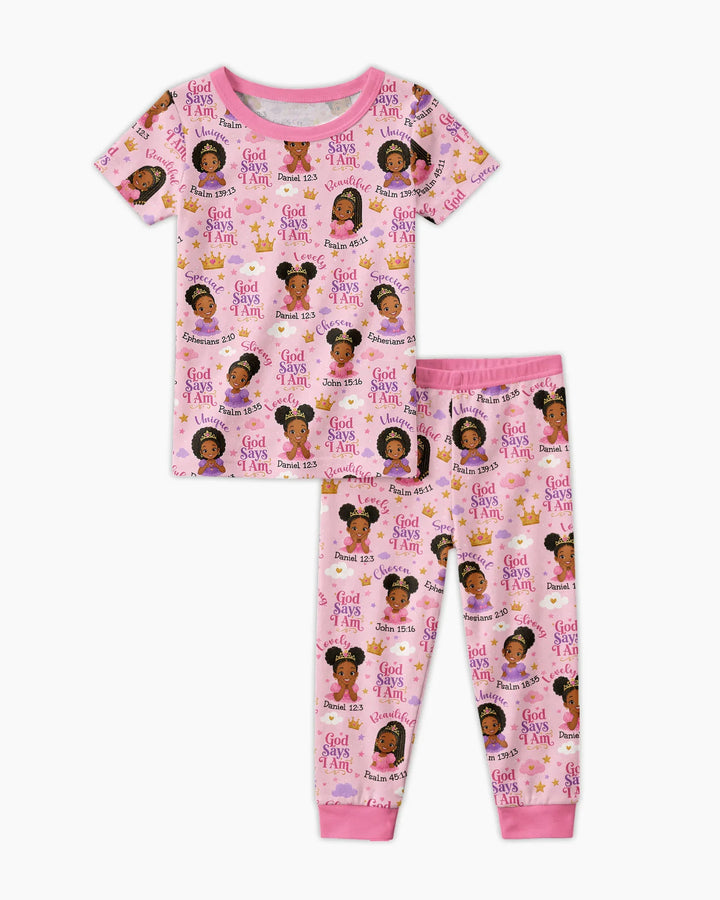 Black Princess God Says I Am Bamboo Two Piece Short Sleeve Pajama Set