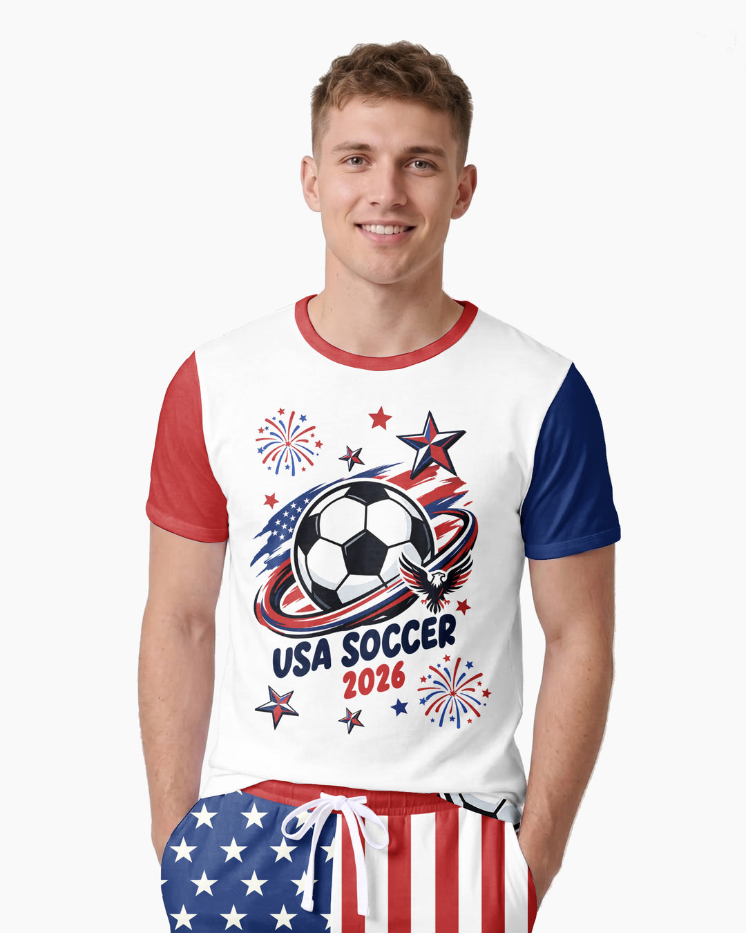 USA Soccer 2026 Family Matching Bamboo Men Short Sleeve Short Pajama Set