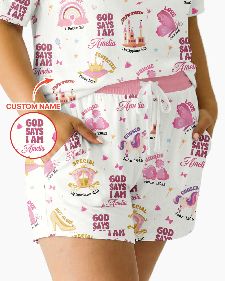 God Says I Am Girl Bamboo Women Short Sleeve Short Pajama Set
