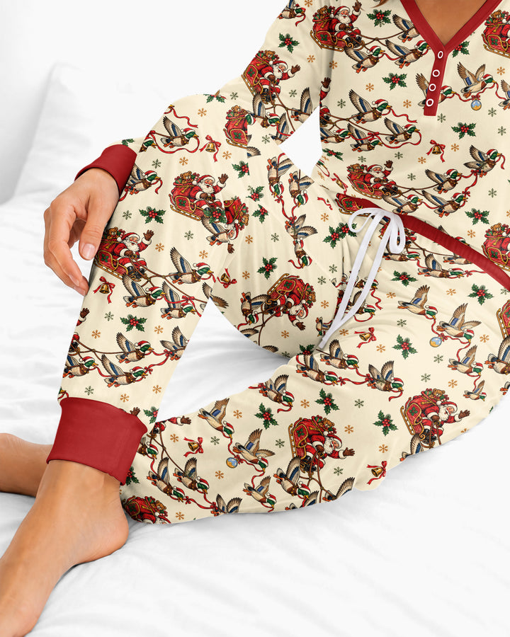 Santa Sleigh with Mallard Ducks Bamboo Women Pajama Set