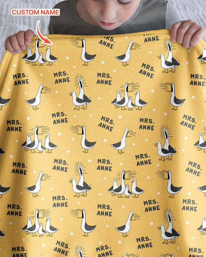 Custom Funny Seagulls Teacher Bamboo Blanket