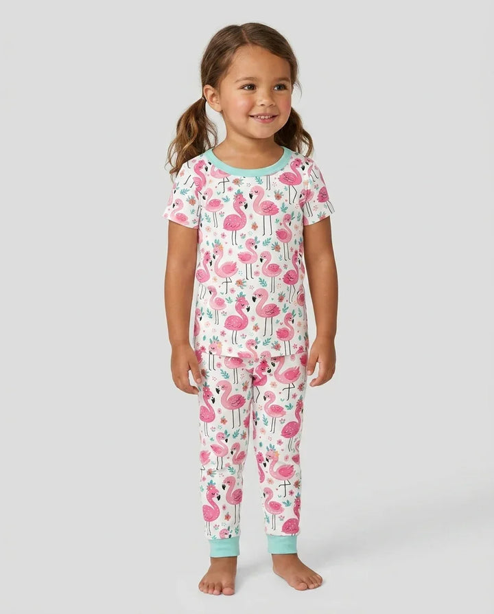 Hello Flamingo Bamboo Two Piece Short Sleeve Pajama Set