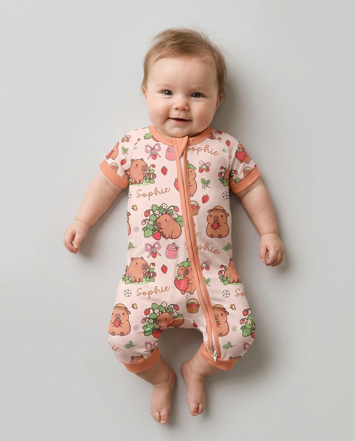 Custom Name Capybara Strawberry Bamboo Shorty Zippy