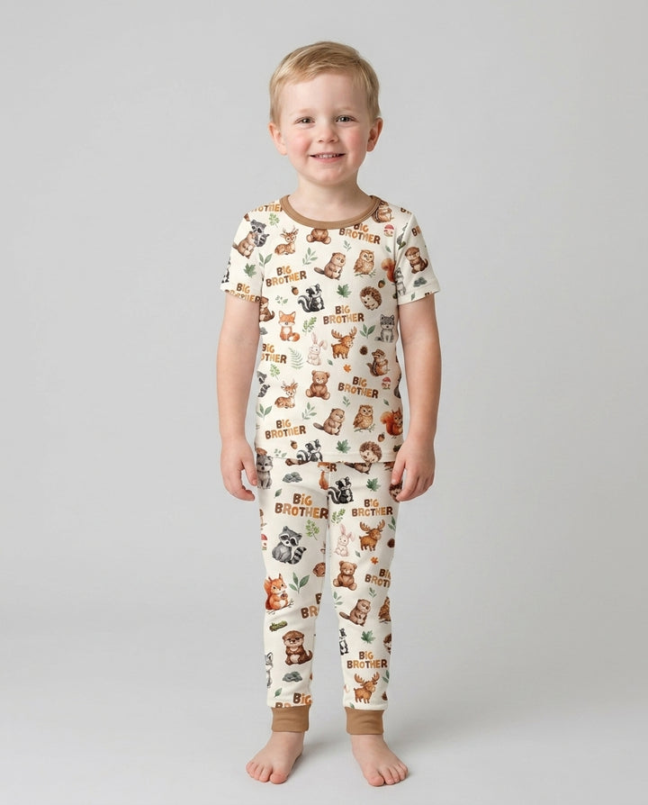 Custom Quote Woodland Animal Matching Sibling Bamboo Two Piece Short Sleeve Pajama Set