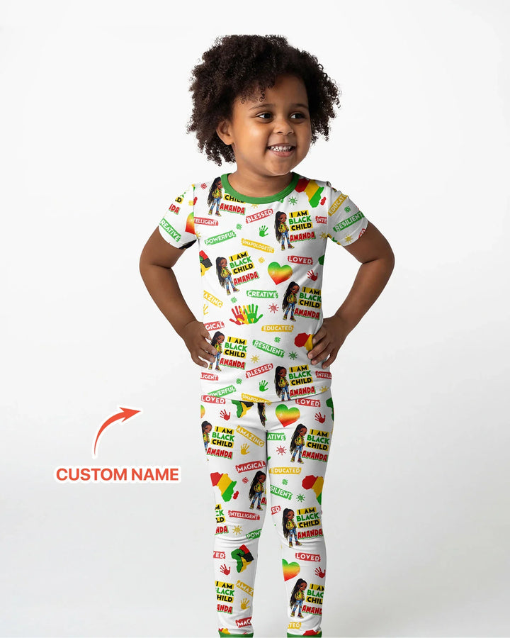 Custom Name I Am Black Child Magical Bamboo Two Piece Short Sleeve Pajama Set