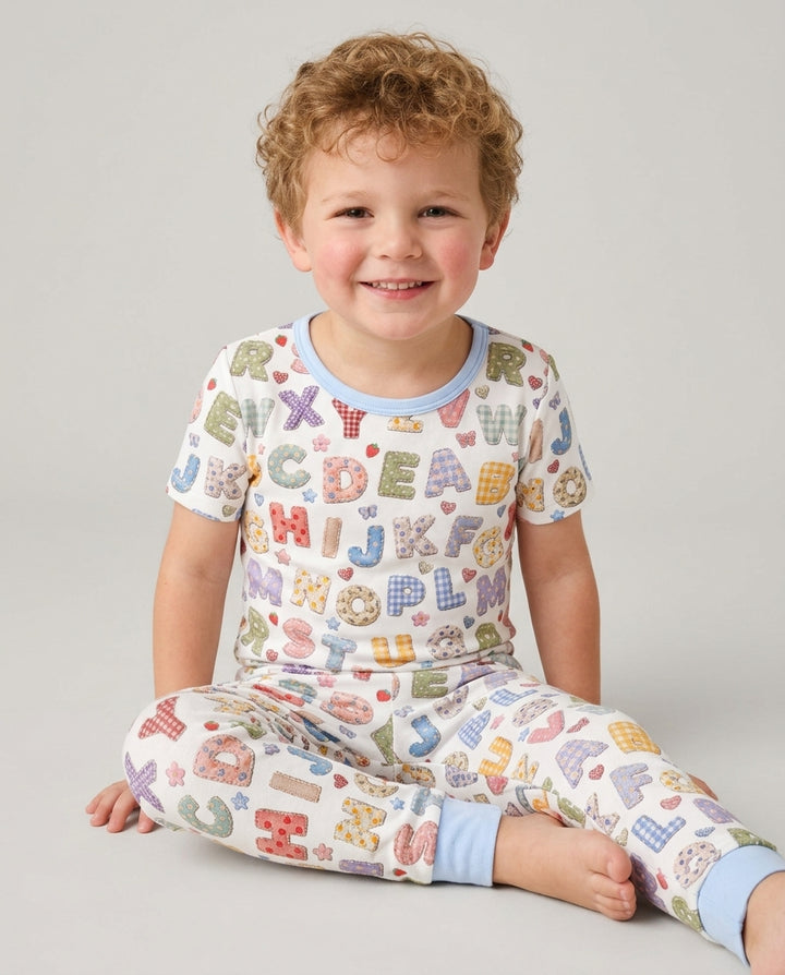 Fabric Alphabet Letters Bamboo Two Piece Short Sleeve Pajama Set