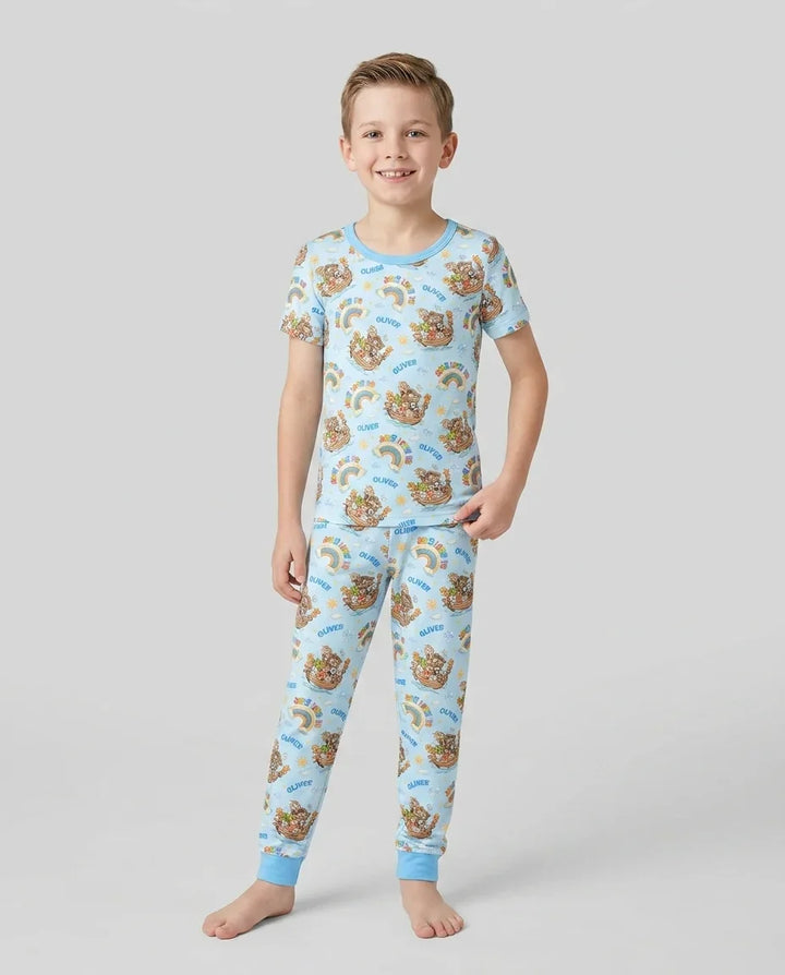 Conjunto de pijama de dos piezas de bambú de manga corta, plantilla personalizada