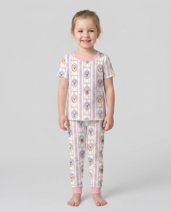 Custom Coquette Pet Photo Little Protector Bamboo Two Piece Short Sleeve Pajama Set