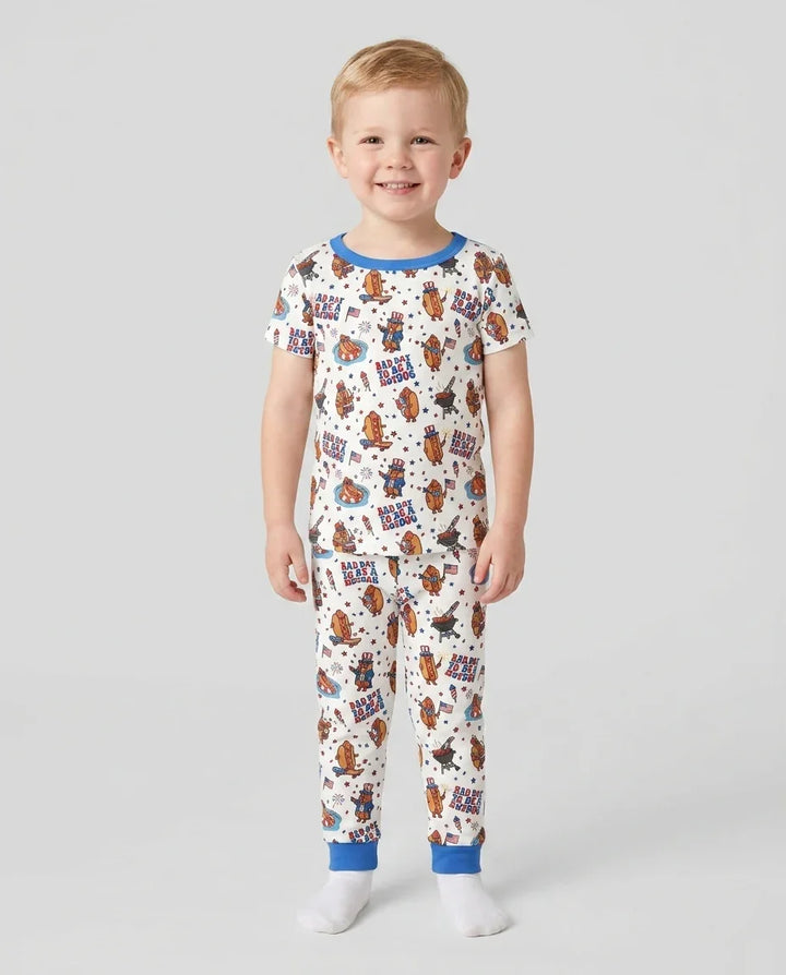 Hot Dog Patriotic Bamboo Two Piece Short Sleeve Pajama Set