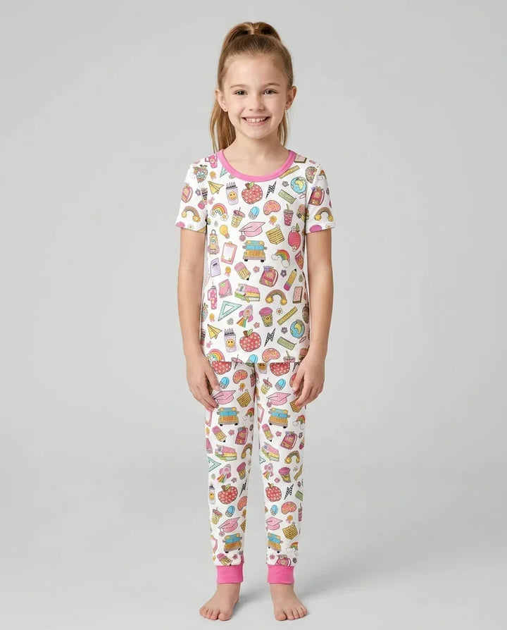 Preppy Back to School Bamboo Two Piece Short Sleeve Pajama Set