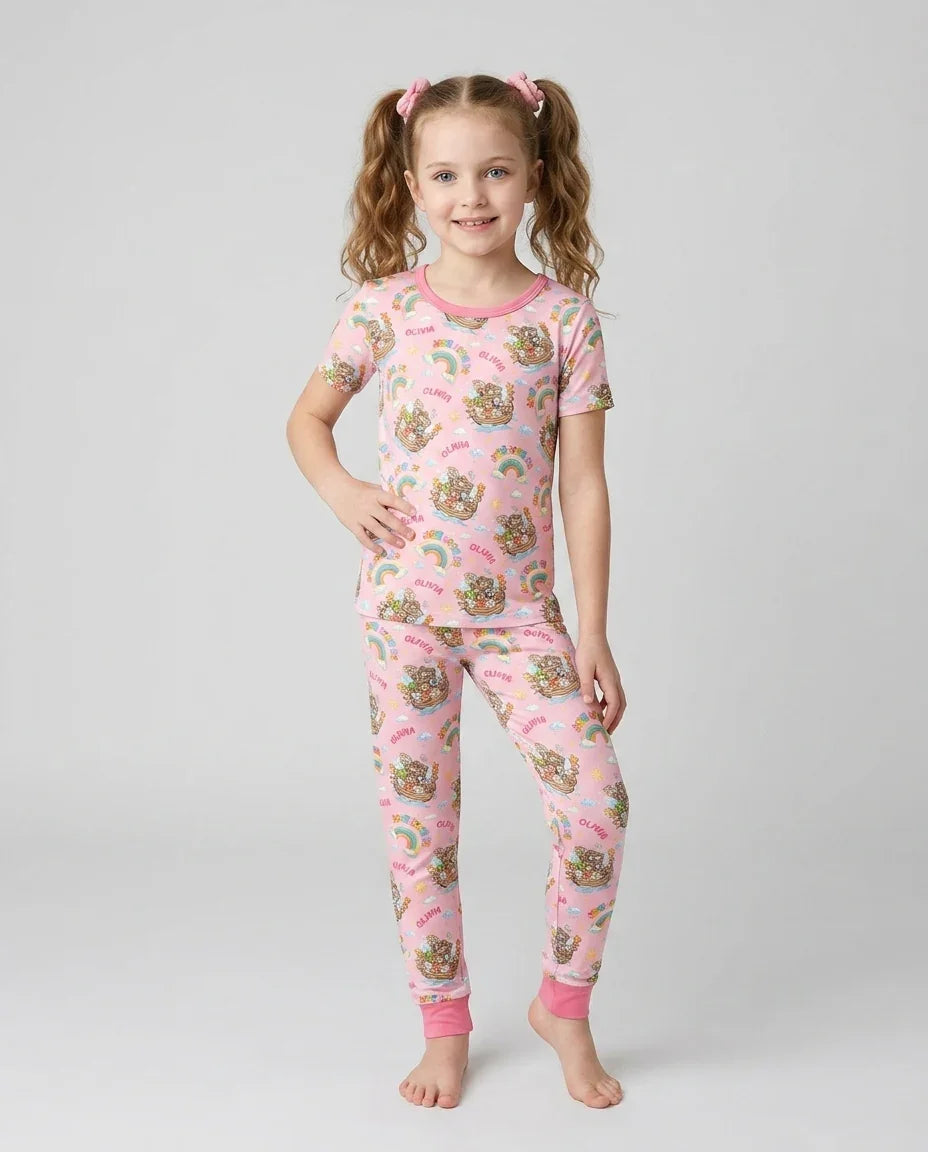 Conjunto de pijama de dos piezas de bambú de manga corta, plantilla personalizada