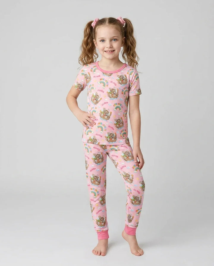 Conjunto de pijama de dos piezas de bambú de manga corta, plantilla personalizada