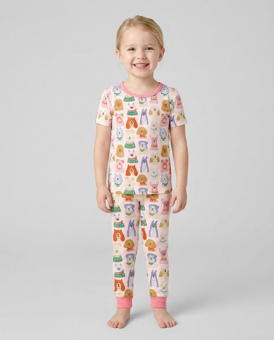 Puppy Portrait Bamboo Two Piece Short Sleeve Pajama Set