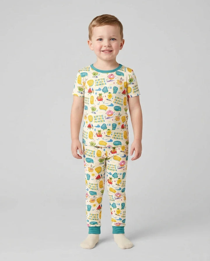 Summer Fruits Surfing On God's Promises Bamboo Two Piece Short Sleeve Pajama Set