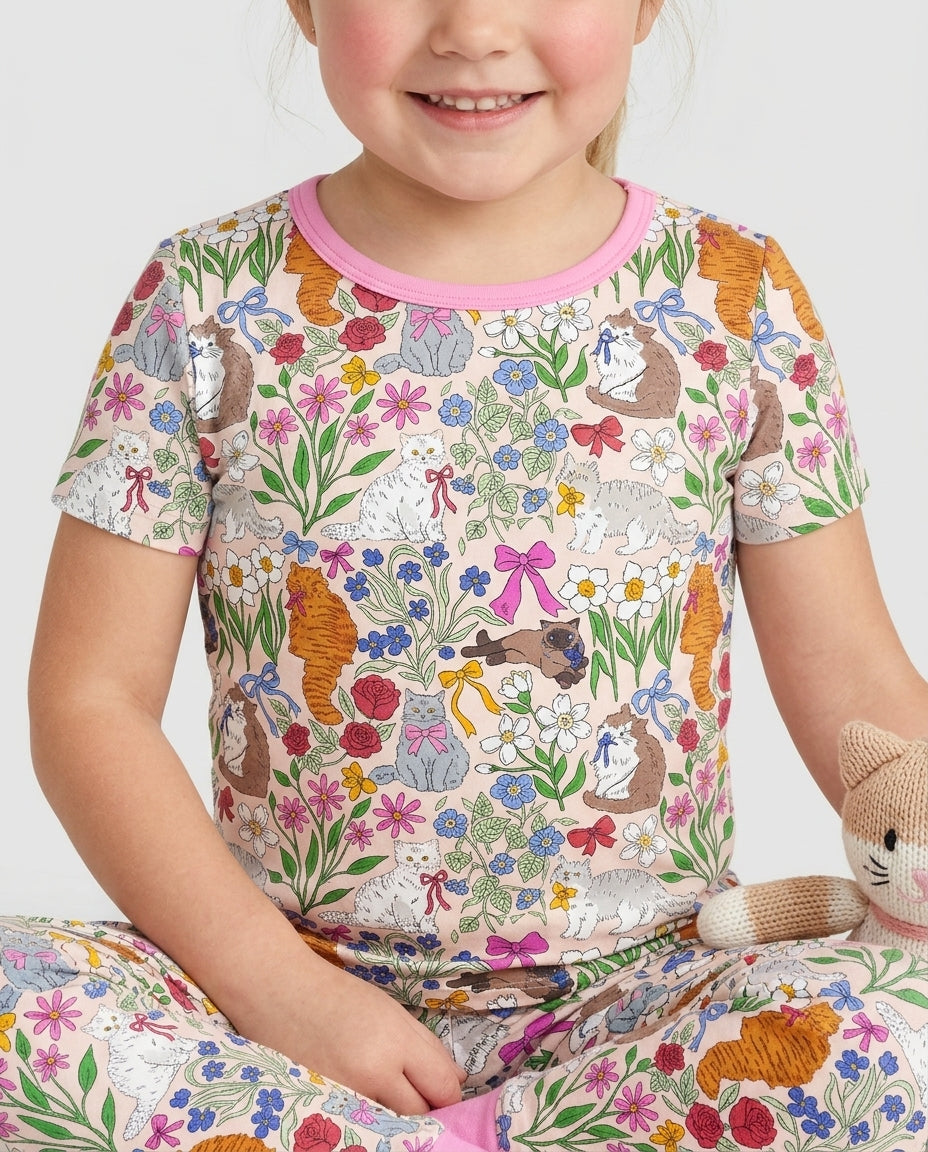 The Garden Cattery Mommy & Me Matching Bamboo Two Piece Short Sleeve Pajama Set