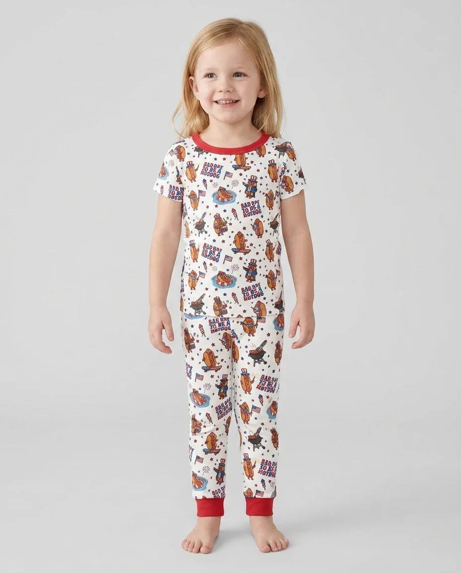 Hot Dog Patriotic Bamboo Two Piece Short Sleeve Pajama Set