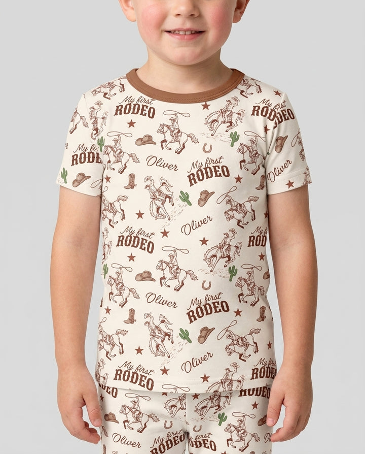 Custom Name First Rodeo Family Matching Bamboo Two Piece Short Sleeve Pajama Set