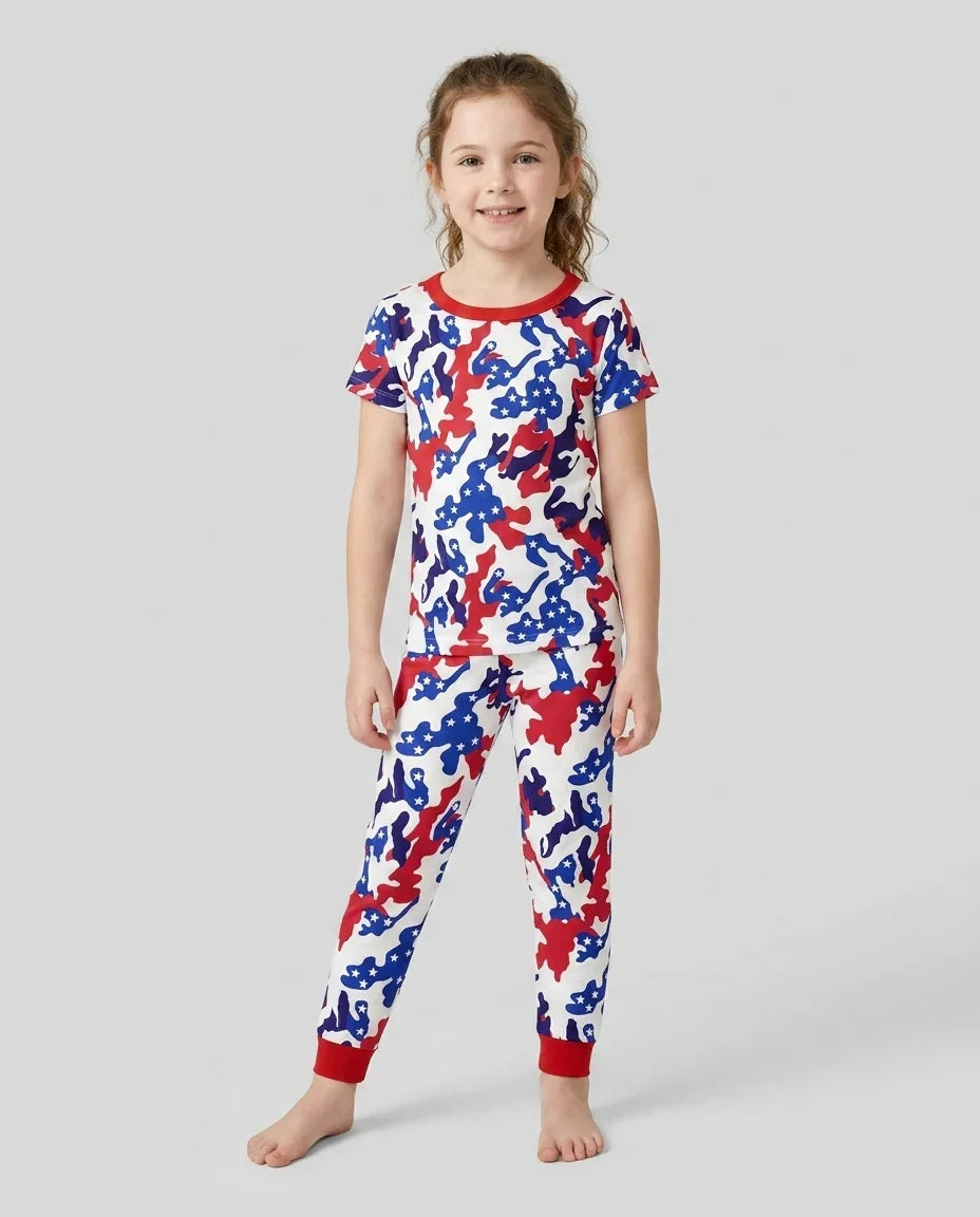 Patriot Camo Daddy & Me Matching Bamboo Two Piece Short Sleeve Pajama Set