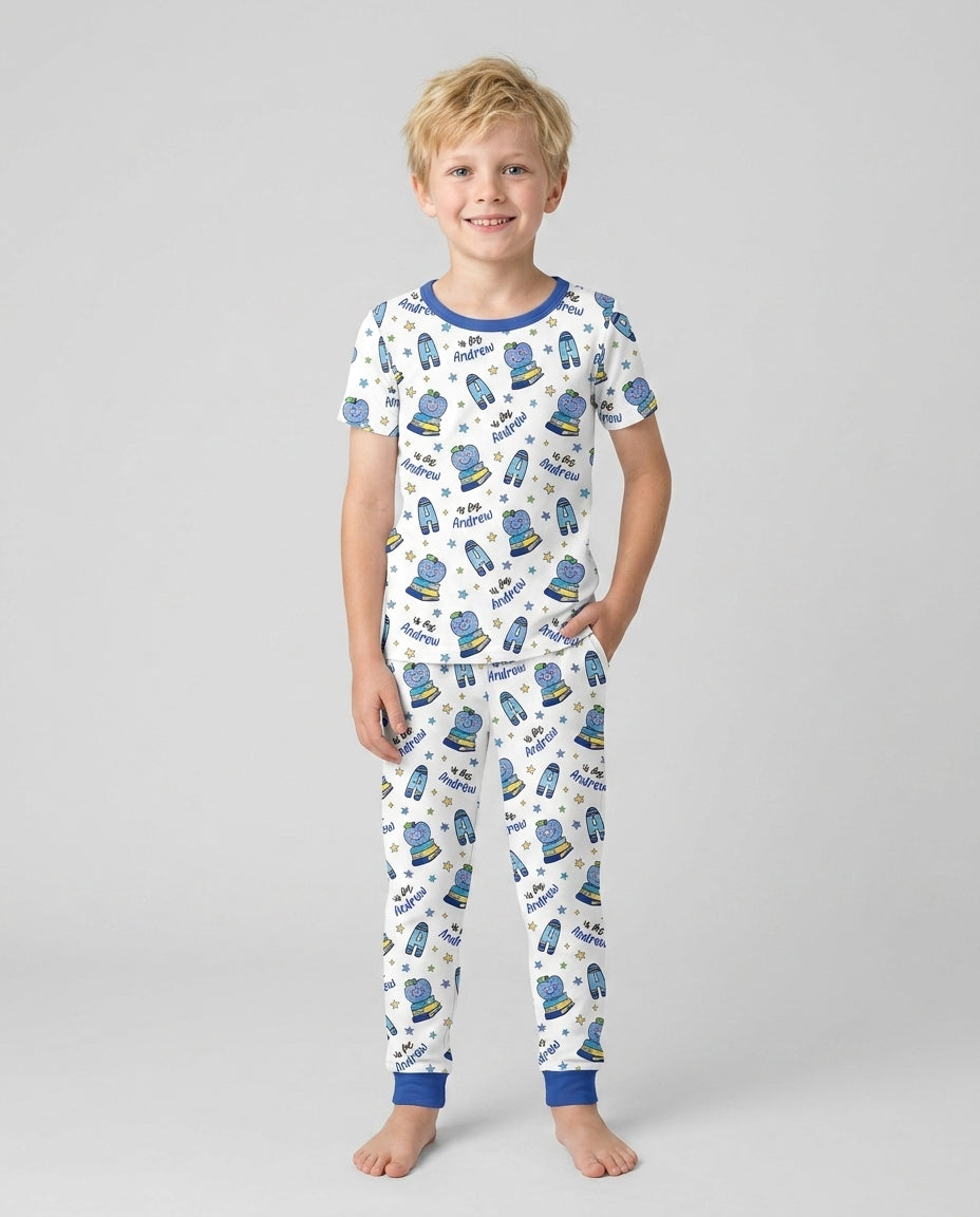 Custom Name Crayon Alphabet Bamboo Two Piece Short Sleeve Pajama Set