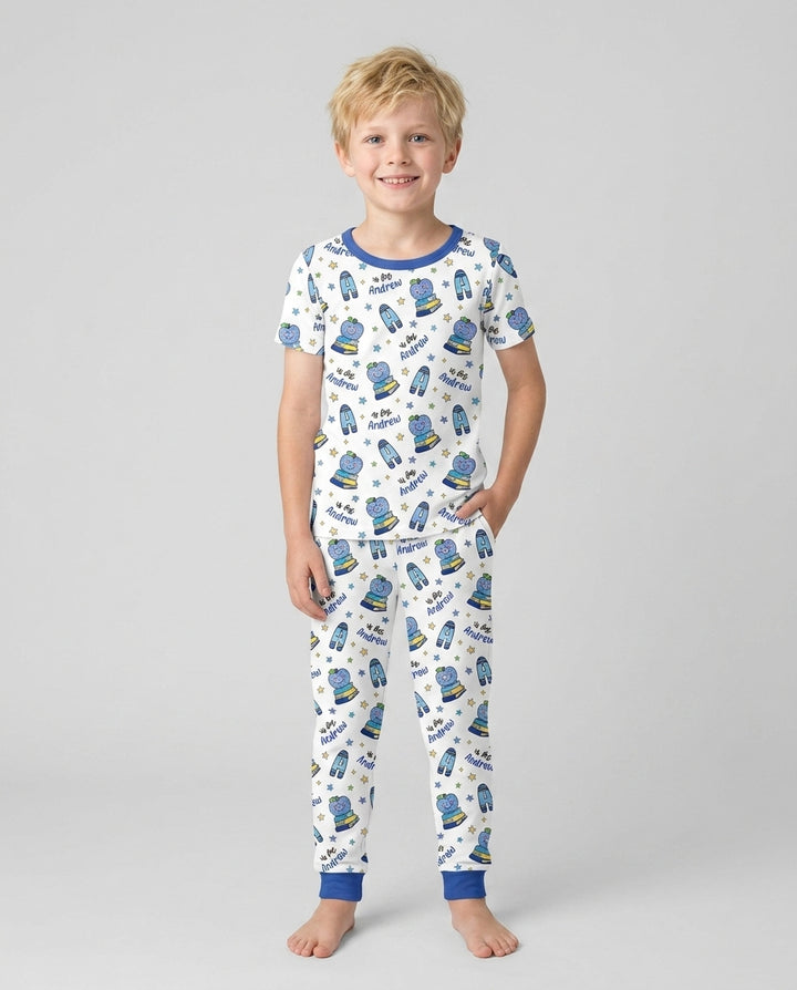 Custom Name Crayon Alphabet Bamboo Two Piece Short Sleeve Pajama Set