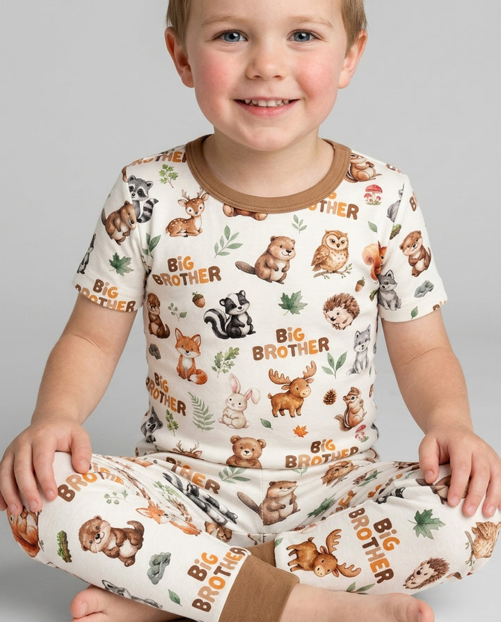 Custom Quote Woodland Animal Matching Sibling Bamboo Two Piece Short Sleeve Pajama Set