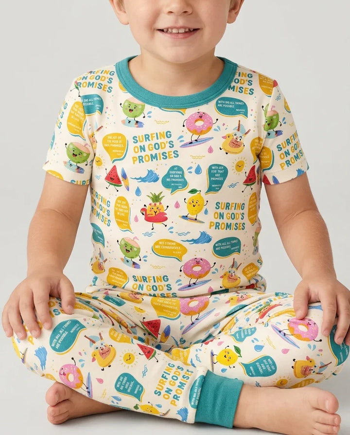 Summer Fruits Surfing On God's Promises Bamboo Two Piece Short Sleeve Pajama Set
