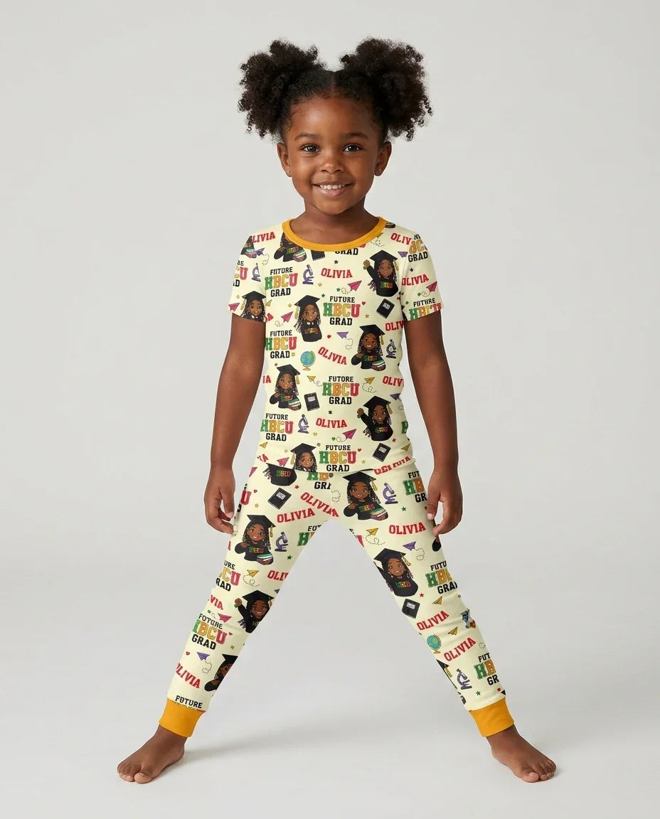 Custom Name Future HBCU Grad Bamboo Two Piece Short Sleeve Pajama Set