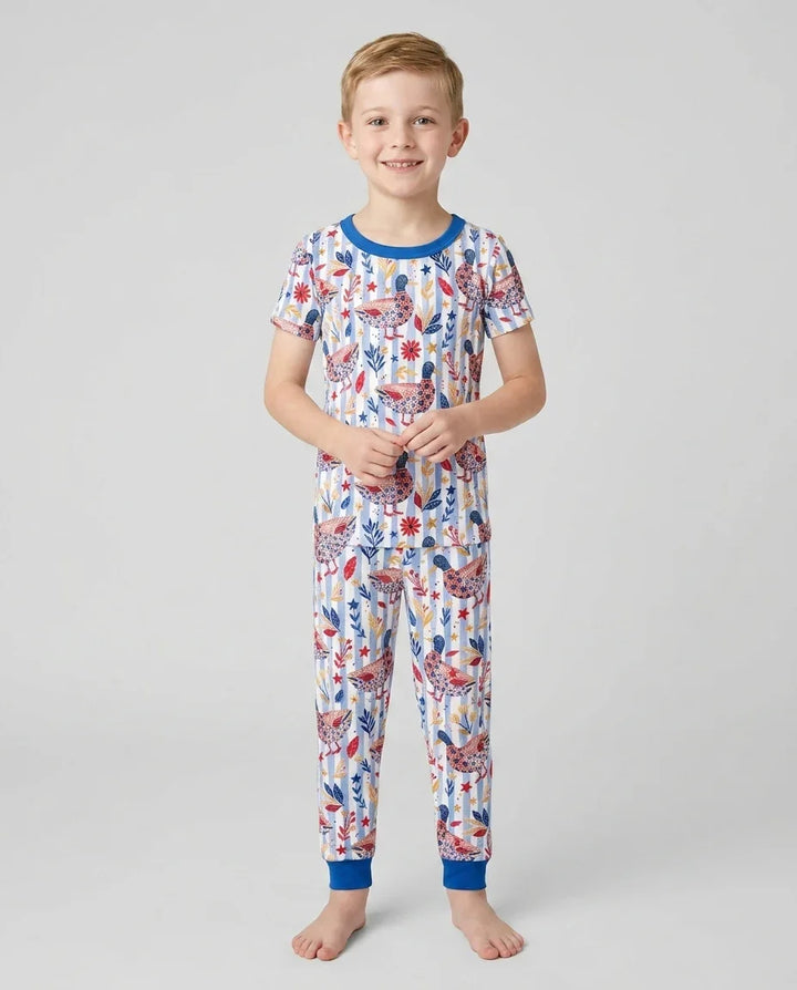 Patriotic Mallard Duck Bamboo Two Piece Short Sleeve Pajama Set