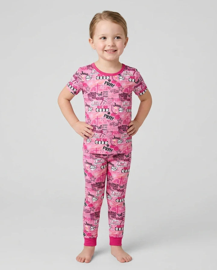 Conjunto de pijama de dos piezas de manga corta de bambú