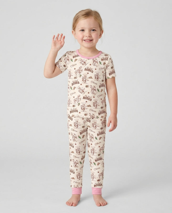 Custom Name First Rodeo Family Matching Bamboo Two Piece Short Sleeve Pajama Set