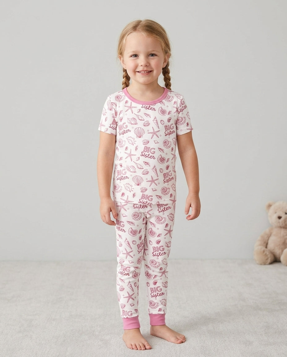 Coquette Seashell Matching Sibling Bamboo Two Piece Short Sleeve Pajama Set