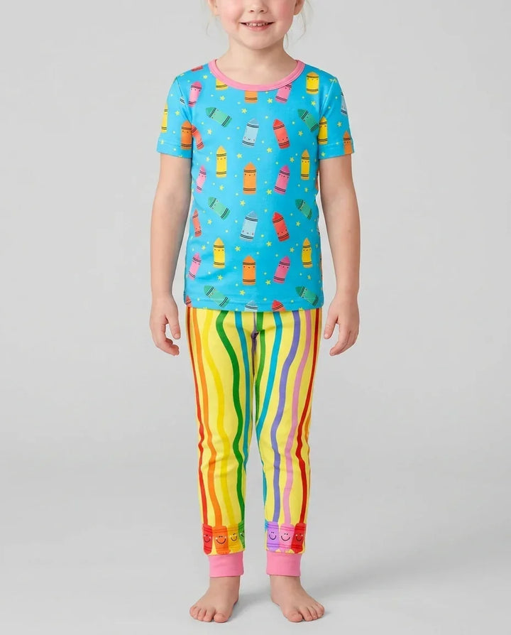 Happy Crayon Friends Bamboo Two Piece Short Sleeve Pajama Set