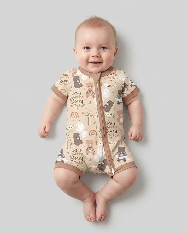 Custom Name Jesus Loves Me Beary Much Bamboo Shorty Zippy
